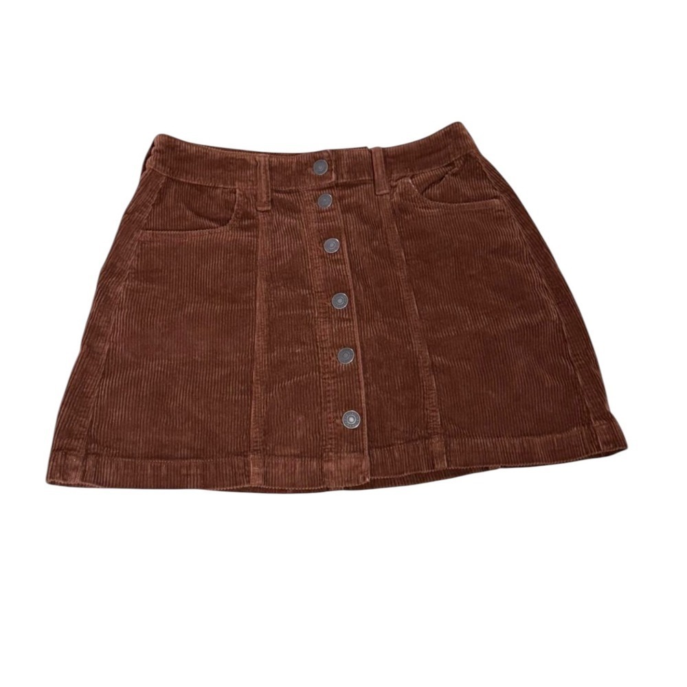 NWT American Eagle Super Hi-RIse Brown Corduroy A-Line Button Up Skirt SZ:4